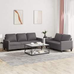 2 Pcs conjunto de sofás c/ almofadões couro artificial cinzento