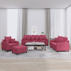 4 Pcs conjunto de sofás com almofadões veludo vermelho tinto