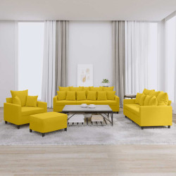 4 Pcs conjunto de sofás com almofadões veludo amarelo