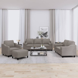 4 Pcs conjunto de sofás com almofadas tecido cinza-acastanhado