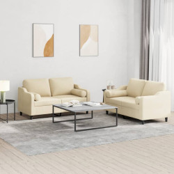 2 Pcs conjunto de sofás com almofadas tecido cor creme