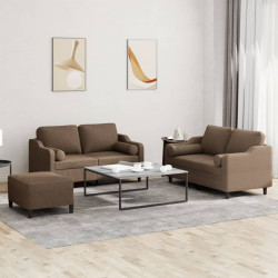3 Pcs conjunto de sofás com almofadas tecido castanho