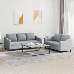 2 Pcs conjunto de sofás com almofadões tecido cinzento-claro