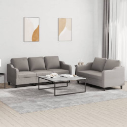 2 Pcs conjunto de sofás com almofadões tecido cinza-acastanhado