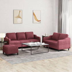 3 Pcs conjunto de sofás com almofadões tecido vermelho tinto