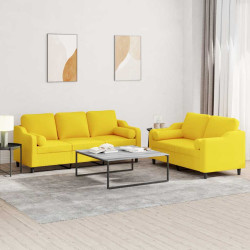 2 Pcs conjunto de sofás com almofadas tecido amarelo-claro