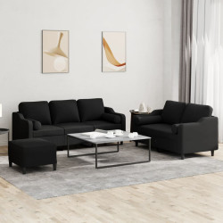 3 Pcs conjunto de sofás com almofadas tecido preto