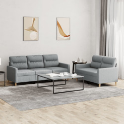 2 Pcs conjunto de sofás com almofadões tecido cinzento-claro