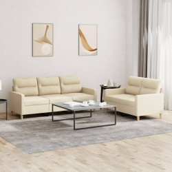 2 Pcs conjunto de sofás com almofadões tecido cor creme