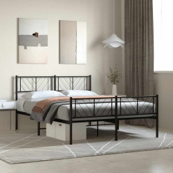 Estrutura de cama com cabeceira e pés 120x190 cm metal preto