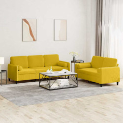 2 Pcs conjunto de sofás com almofadas veludo amarelo