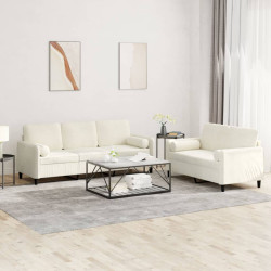 2 Pcs conjunto de sofás com almofadas veludo cor creme
