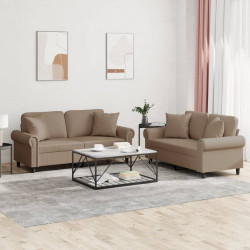 2 Pcs conjunto sofás c/ almofadas couro artificial cappuccino