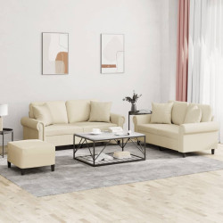 3 Pcs conjunto de sofás com almofadas couro artificial creme