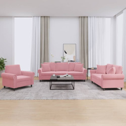 3 Pcs conjunto de sofás com almofadas veludo rosa