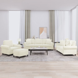 4 Pcs conjunto de sofás com almofadas veludo cor creme