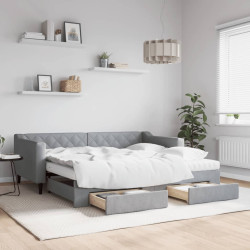 Sofá-cama c/ gavetão e gavetas 90x190 cm tecido cinzento-claro
