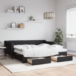 Sofá-cama com gavetão e gavetas 90x190 cm tecido preto