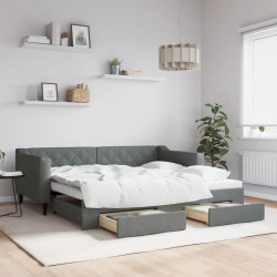 Sofá-cama c/ gavetão e gavetas 90x190 cm tecido cinzento-escuro