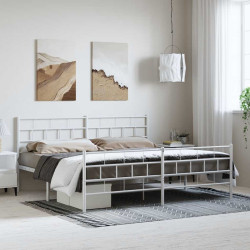 Estrutura de cama com cabeceira e pés 193x203 cm metal branco