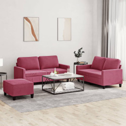 3 Pcs conjunto de sofás com almofadões veludo vermelho tinto