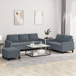 3 Pcs conjunto de sofás com almofadões veludo cinzento-escuro
