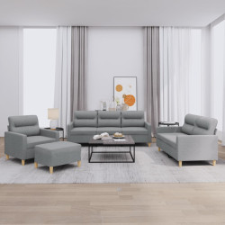 4 Pcs conjunto de sofás com almofadões tecido cinzento-claro