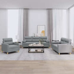 3 Pcs conjunto de sofás com almofadas tecido cinzento-claro