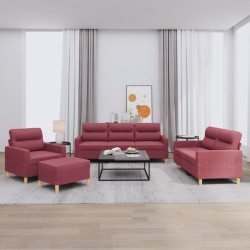 4 Pcs conjunto de sofás com almofadões tecido vermelho tinto