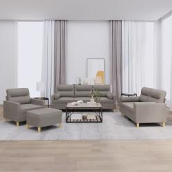 4 Pcs conjunto de sofás com almofadas tecido cinza-acastanhado