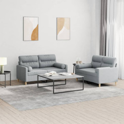 2 Pcs conjunto de sofás com almofadas tecido cinzento-claro