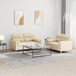 2 Pcs conjunto de sofás com almofadas tecido cor creme