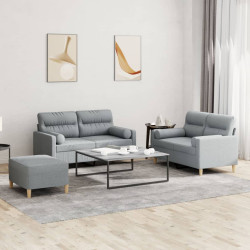 3 Pcs conjunto de sofás com almofadas tecido cinzento-claro