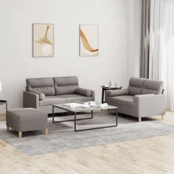 3 Pcs conjunto de sofás com almofadas tecido cinza-acastanhado