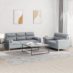 2 Pcs conjunto de sofás com almofadas tecido cinzento-claro