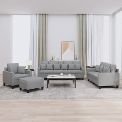 4 Pcs conjunto de sofás com almofadas tecido cinzento-claro