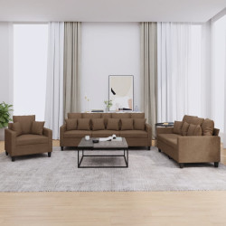 3 Pcs conjunto de sofás com almofadas tecido castanho