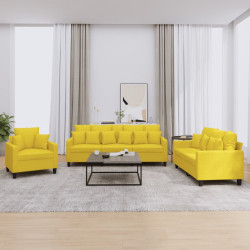 3 Pcs conjunto de sofás com almofadas tecido amarelo-claro