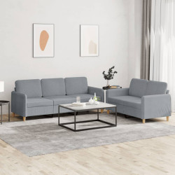 2 Pcs conjunto de sofás com almofadões tecido cinzento-claro