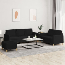 3 Pcs conjunto de sofás com almofadões tecido preto