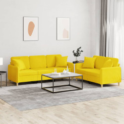 2 Pcs conjunto de sofás com almofadas tecido amarelo-claro