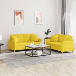 2 Pcs conjunto de sofás com almofadas tecido amarelo-claro