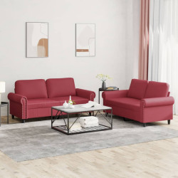 2 Pcs conjunto sofás c/ almofadões couro artif. vermelho tinto