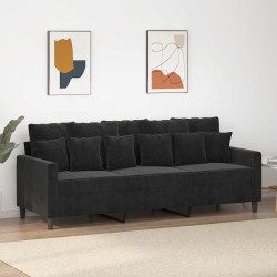 Sofá de 3 lugares 180 cm veludo preto