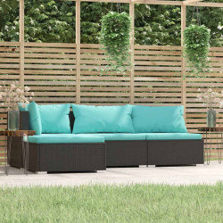 4 Pcs conjunto lounge de jardim c/ almofadões vime PE preto