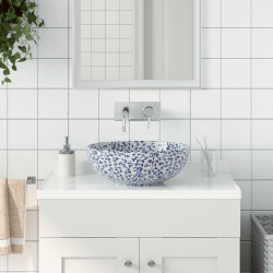 Pia de bancada redonda φ41x14 cm cerâmica azul e branco