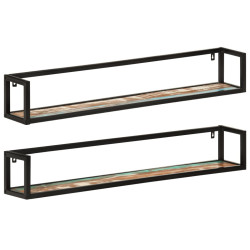 Prateleiras parede 2 pcs 110x17x17 cm madeira recuperada/ferro