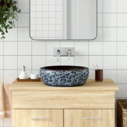 Lavatório de bancada redondo φ41x14 cm cerâmica preto e azul