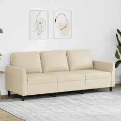 Sofá de 3 lugares 180 cm couro artificial cor creme