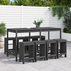 9 Pcs conjunto de bar para jardim pinho maciço cinzento